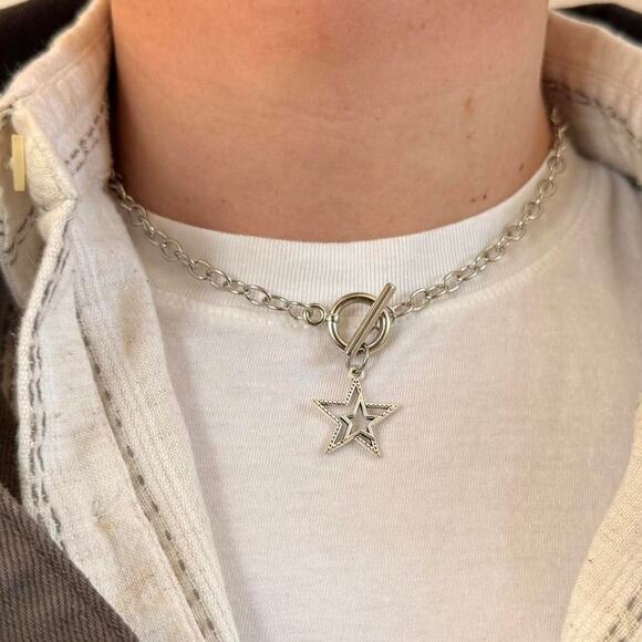 925 Silver Star Pendant Necklace Unisex Minimalist Chain Jewelry New - Picture 2 of 5